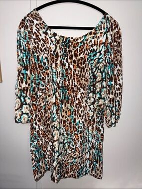 hello miss Teal, Brown & Cream Animal-Print Tunic